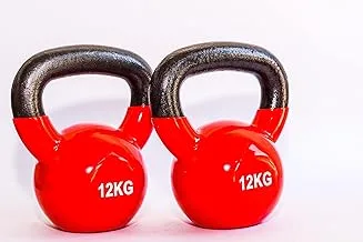 مجموعة Kettlebells من قطعتين باللون الأحمر 12 كجم مع مقبض أسود