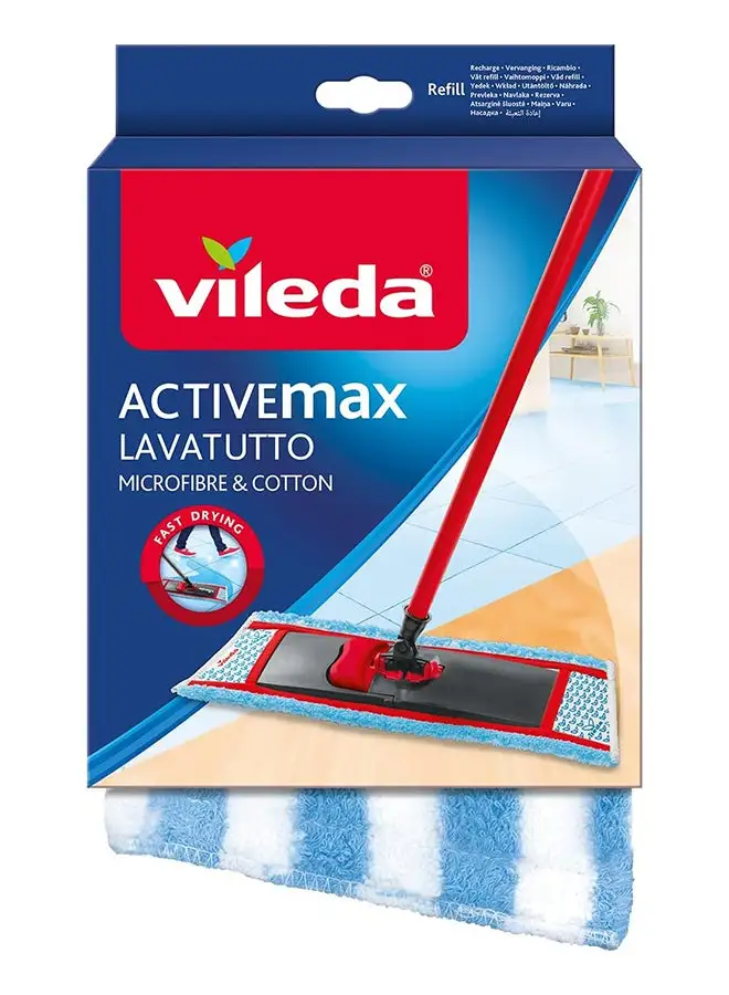 ممسحة Vileda ActiveMax Lavatutto Micro & Cotton المسطحة، على شكل شبه منحرف، مقبض تلسكوبي، أحمر عالي الامتصاص