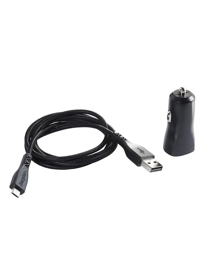 Energizer Fast Charging Car Charger Kit With Double Braided Micro-USB Cable Black/Silver