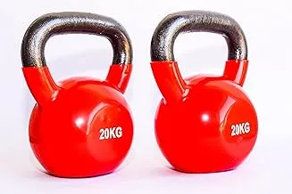 مجموعة Kettlebells من قطعتين باللون الأحمر 20 كجم مع مقبض أسود