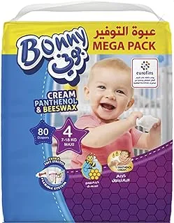 Bonny Mega Pack Baby Diapers - Size 4-80 Pcs. بوني ميجا باك حفاضات اطفال - مقاس 4-80 قطعة