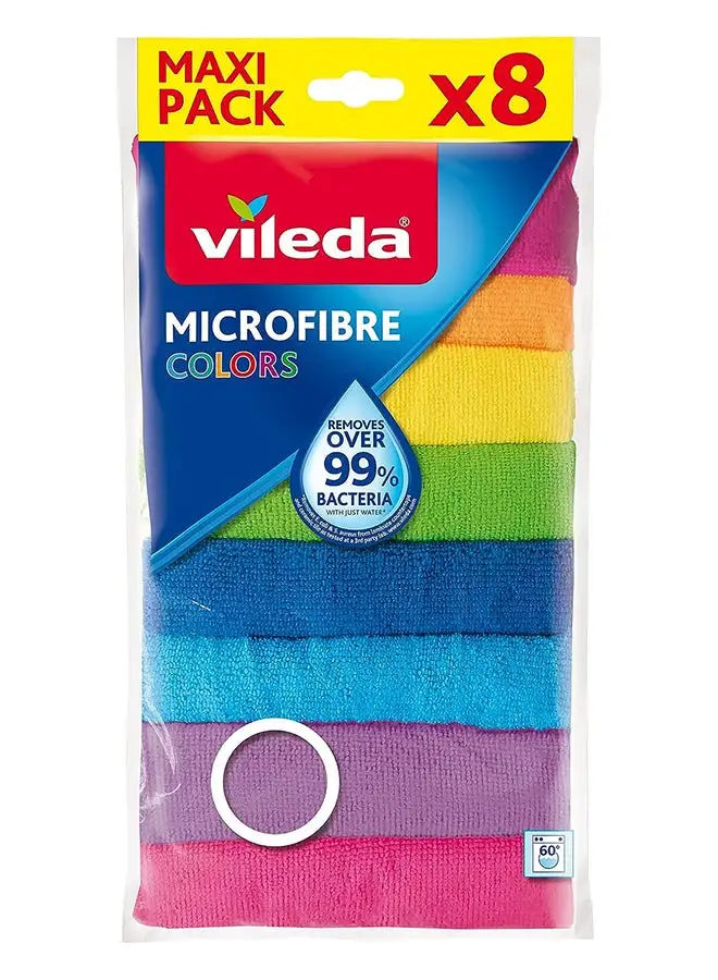 Vileda 8-Piece Microfibre Cloth, Absorbent, Hygienic, Versatile, Durable And Washable Multicolour 30x30cm