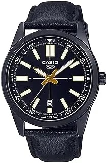 Casio Watch for Men MTP-VD02BL-1EUDF Analog Leather Band Black