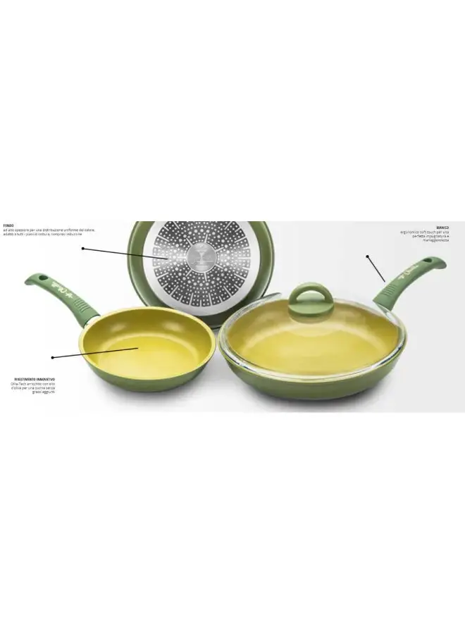 illa Deep Fry Pan With Lid Olive& Yellow 28centimeter Multicolour 28cm