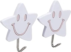 Happy star shape hook plastic 2 piece set (7 * 6 * 2cm) - white * pink