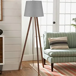 Modern floor lamp wood 3 legs gray
