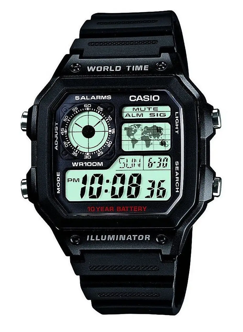 CASIO Men's Water Resistant Resin Digital Watch AE-1200WH-1AVDF - 42 mm - Black 