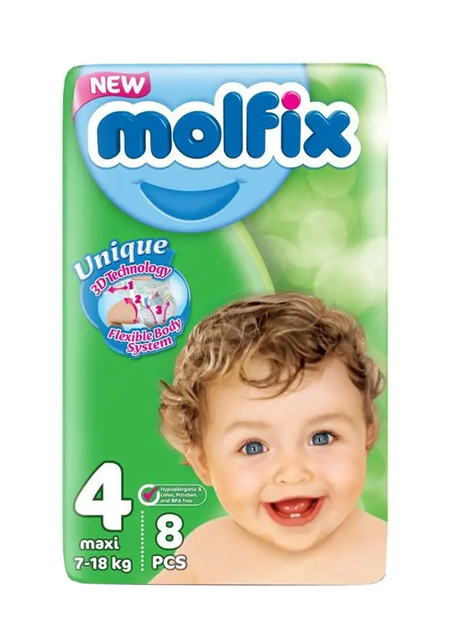 Molfix 8 Piece -Maxi Comfortfix Diapers Small Pack Size 4 (7-18 Kgs)