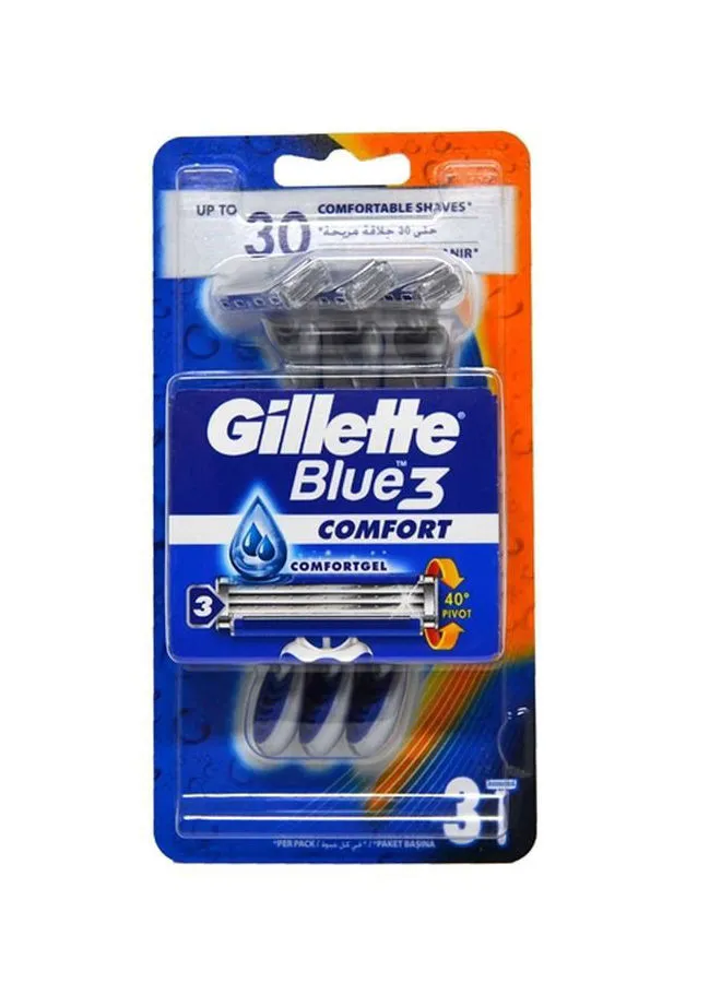 Gillette Blue3 Shaving Razor With Comfort Gel 3Pieces Blue/Silver