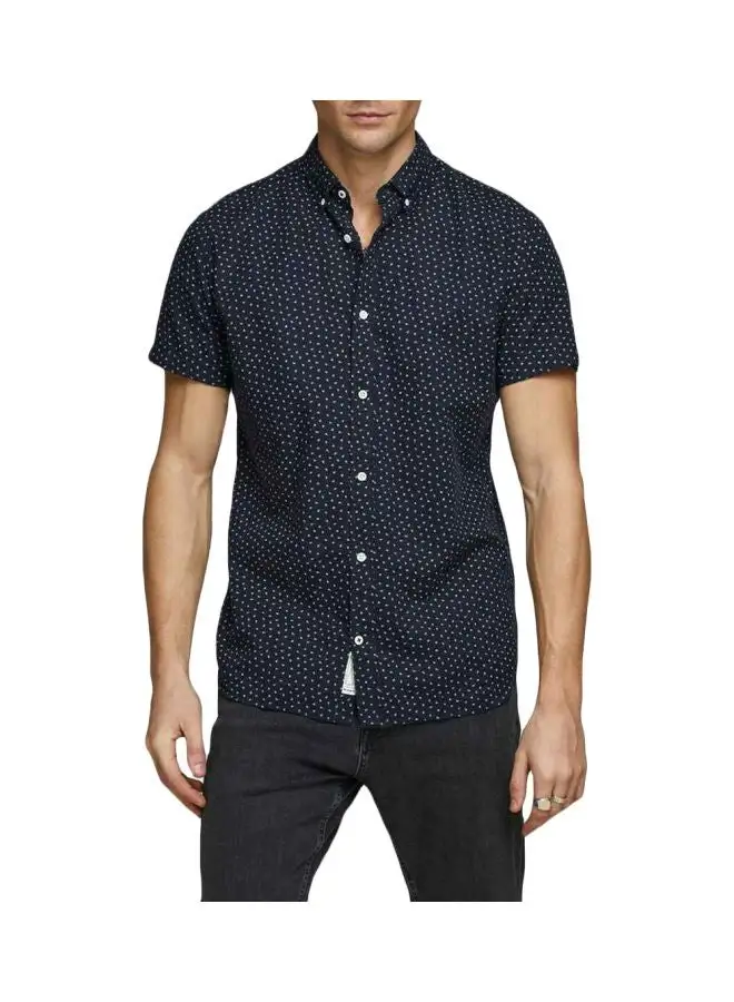 JACK & JONES Linen Printed Shirt Navy