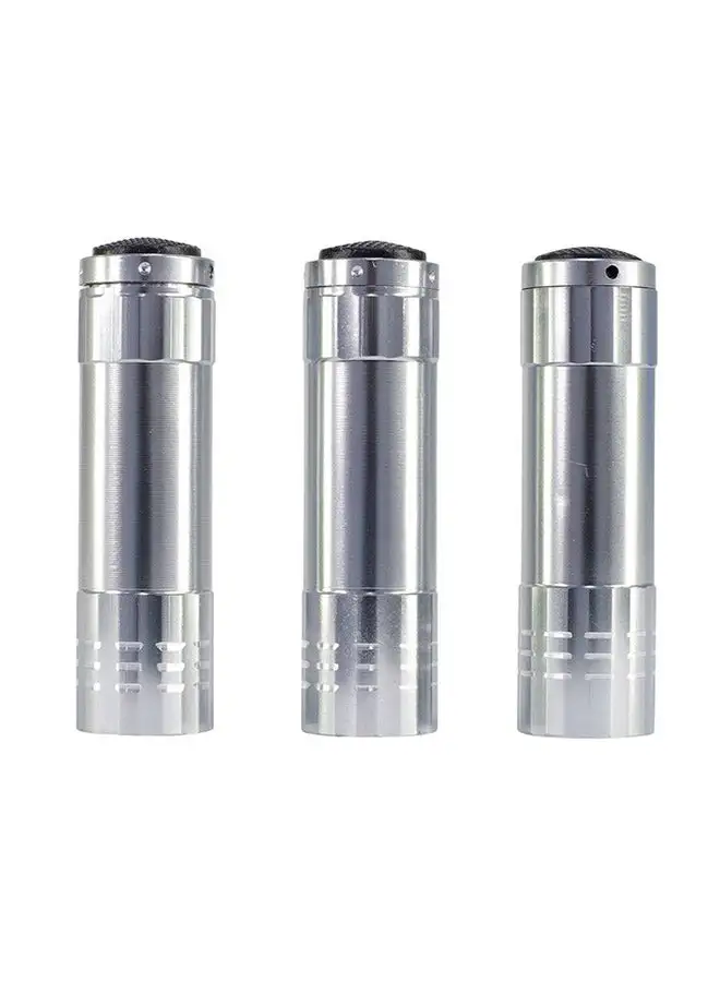 LAWAZIM 3-Piece LED Metallic Finish Flashlight Silver 7.5x8.5x2.5centimeter