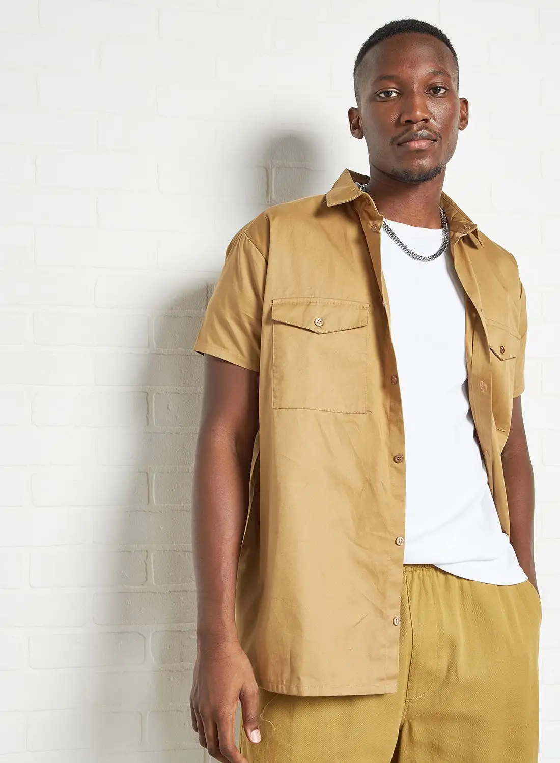 STATE 8 Short Sleeve Shirt Beige