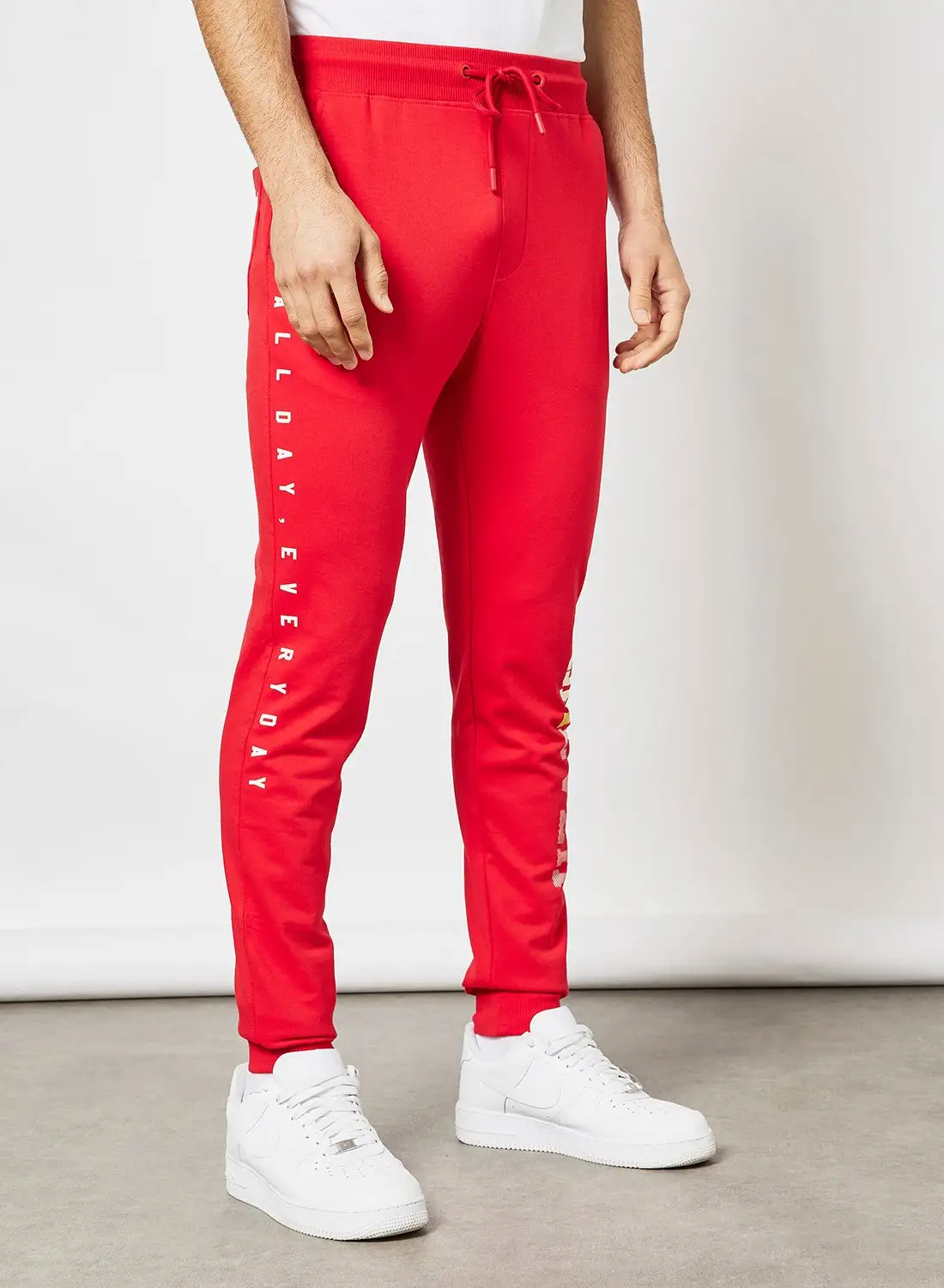 ABOF Regular Fit Joggers White Printed/Red