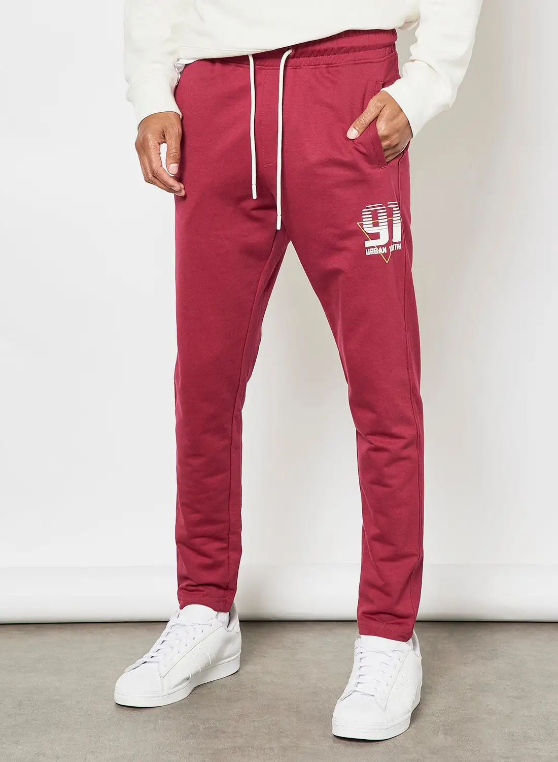 ABOF Regular Fit Joggers Printed White/Maroon