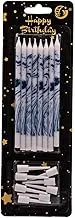 Generic Small birthday candle with holder and painted design set of 8 pieces for birthday party - blue white