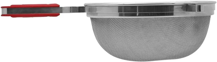 RAJ JUICE STRAINER WITH RED GRIP HANDLE, 23 CM, SILVER, RBJS09, Tea Strainer, Juice Strainer, Lime Strainer