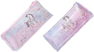 Andlosya G-9939 High Quality Fur Pencil Case Unicorn Printed Pack of 2 Pieces for Kids and Students - Multi Color