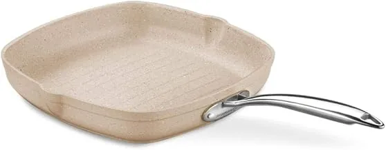 مقلاة شواء جرانيتا مربعة 28 × 28 سم من كوركماز ، 3.0 لتر ، بيج وفضي ، A1268