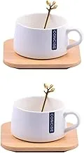 6-piece Cup And Saucer Set With Wooden Plate