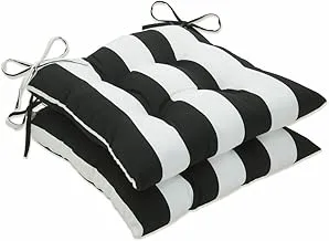 Pillow Perfect Outdoor/Indoor Cabana Stripe Black Tufted Seat Cushions (Square Back), 2 Count (Pack of 1)