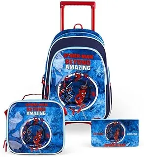 3in1 3D Marvel Spider-man Webbed Wonder Printed Backpack Large Capacity Trolley School Bag With Lunch Bag & Pencil Bag Water Resistant, Perfect for Kids Ages 3-8