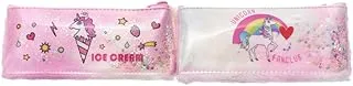 Andlosya G-9939 High Quality Fur Pencil Case Unicorn Printed Pack of 2 Pieces for Kids and Students - Multi Color