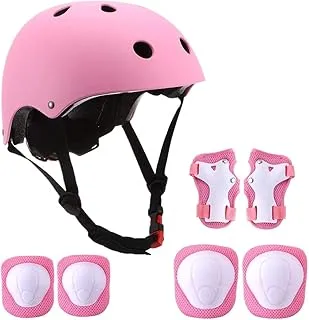 Mumoo Bear Kids Bike Helmet Set Skateboard Knee Pads - Kids Helmet Elbow Pads Wrist Guards Adjustable for 3~10yrs Girl Boy Kids Protective Gear Set for Sport Cycling Bike Roller Skating Scooter