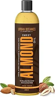 UrbanBotanics® زيت اللوز الحلو النقي المضغوط على البارد للشعر والبشرة ، 200 مل (عديم الرائحة)