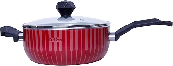 Teflon Saif Plus frying pan with two-handed glass lid strainer