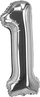The Balloon Factory No Helium Number 1 Foil Balloon, 16-Inch Size, Silver