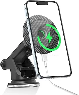 Green Lion Carbon Fiber Magnetic Wireless Car Charger 15W - Black