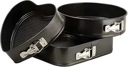 Royalford 3 Pcs Springform Set - Mini Non-Stick Cheesecake Pan, Spring-Form Pan, Rectangle Cake Pan With Removable Bottom Leak-Proof And Quick Release Latch Bakeware Round/Heart-Shaped Spring Form Pan