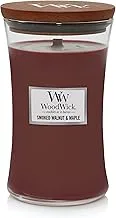 شمعة على شكل ساعة رملية كبيرة من WoodWick ، ​​الجوز المدخن والقيقب ، 21.5 أونصة