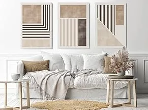 Set of Set of 3 Geometric scandinavian Minimalist Beige & Brown 60x40