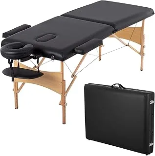 BestMassage Massage Table,Lash Bed SPA Height Adjustable Table 77 Inch Long 28 Wide 2 Fold PU Portable Salon (Black1)
