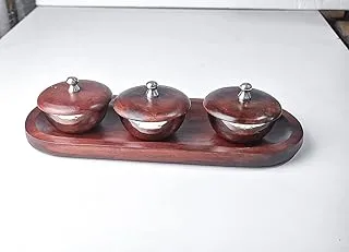 Wooden Tray With 2 Bowl - Silver 1163