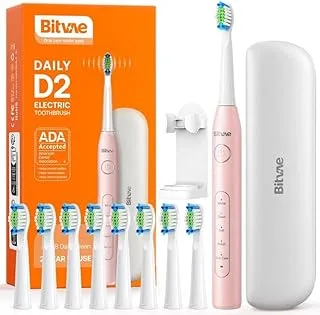 Bitvae D2 Ultrasonic Electric Toothbrush for Adults and Kids with 8 Brush Heads, ADA Accepted Power Rechargeable Toothbrush with 5 Modes, Smart Timer- Pink