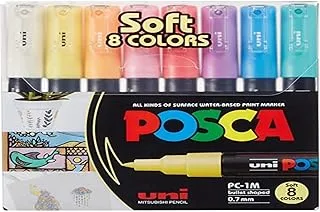 Mitsubishi PC-1M Uni Posca Bullet Tip Soft Colors Marker Pen 8-Piece Set, 0.7 mm Tip Size