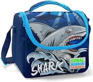 Coral High Kids Thermal Lunch Bag - Navy Blue Blue Shark Pattern