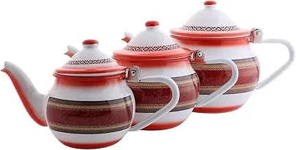 Al Saif Fabric Design Enamelware Teapot Set 3-Pieces