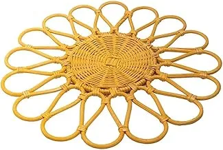 Ayra Rattan Flower Shaped Placemat, Brown - Handwoven Dining Table Plate Mats - Heat Resistant and Stain Protection - Perfect Place Mats for Dining Table, Kitchen Table and Events