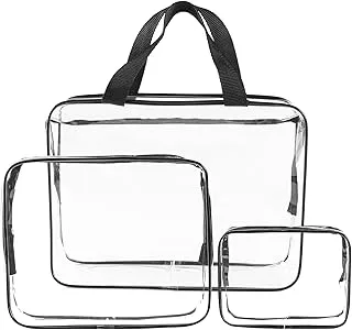 KY TOUCH 3Pcs Clear Cosmetic Bag， Portable Clear Toiletry Bag With Zipper & Carry Handle For Travel Luggage Pouch And Bathroom Cosmetics And Cream Storage, Waterproof, Black, Black, Cosmetic Bag