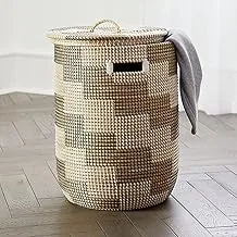 Ayra Ethnic Seagrass Woven Laundry Basket with Lid | Versatile Storage Hamper with Handles | Basket Storage Ideal for Bathroom, Bedroom, Utility Room | Basket Organizer for Clothes, Toys and Towels