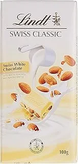 Lindt Swiss Classic White Chocolate with Almond Nougat, 100g - Pack of 1