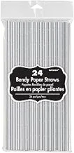 Silver Solid Paper Straws 24pcs