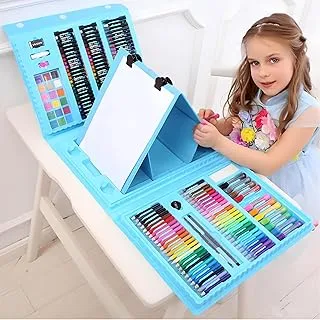 RLS 208pc Deluxe Quality Portable Blue Colouring Art Set in case with Colouring Pencils Painting Set for Boys and Girls