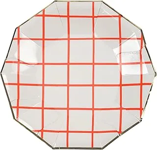 Meri Meri Neon Coral Grid Plates 8 Pieces, Small