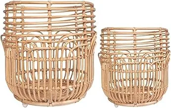 Ayra Ethnic Rattan Woven Laundry Basket | Versatile Storage Hamper | Basket Storage Ideal for Bathroom, Bedroom, Utility Room | Basket Organizer for Clothes, Toys, Towels and Pillows (Set of 2)