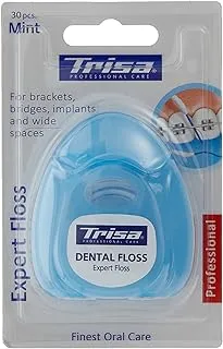 Trisa Expert Dental Floss Professional for brackets, bridges, implants, wide spaces, Finest Oral Care, Mint swiss made, 30pcs