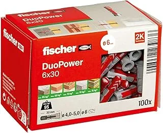 fischer 555006 DUOPOWER Wall Plug, Red/Grey, 6x30, Set of 100 Pieces